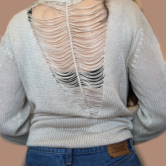 Nordstrom Distressed Cream Sweater - Picture 2 of 2